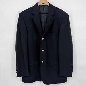 Orvis Blazer 42‎ Long Navy Blue Gold Buttons Sport Coat Made in USA Wool Blend